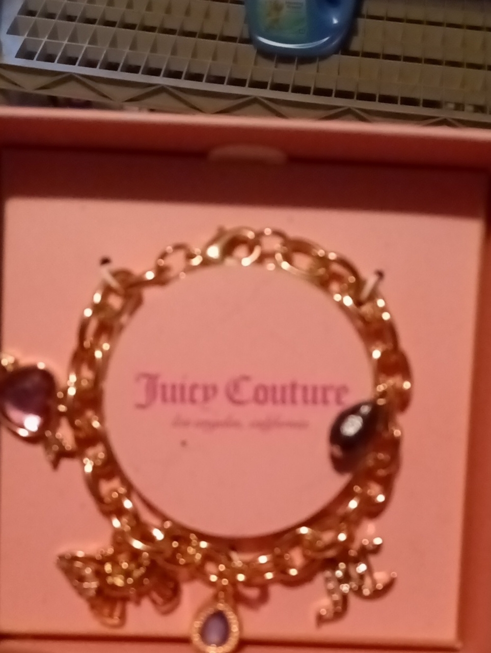 Juicy Couture Gold-Tone Charm Bracelet with Pink and Purple Charms